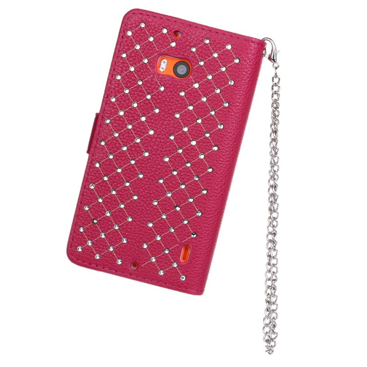 Starry Sky Rhinestone Litchi Grain Leather Stand Shell for Nokia Lumia 930 / Lumia Icon 929 w/ Chain - Rose-2