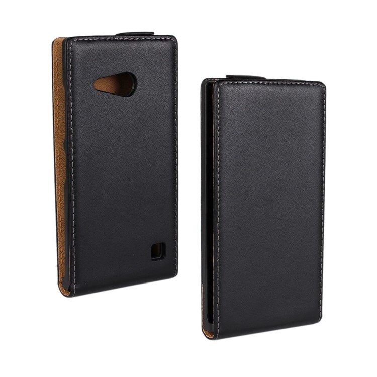 Cuir véritable Split Vertical pour Nokia Lumia 730 Dual SIM / 735 - Noir-1