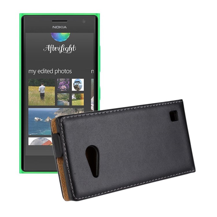 Cuir véritable Split Vertical pour Nokia Lumia 730 Dual SIM / 735 - Noir-7