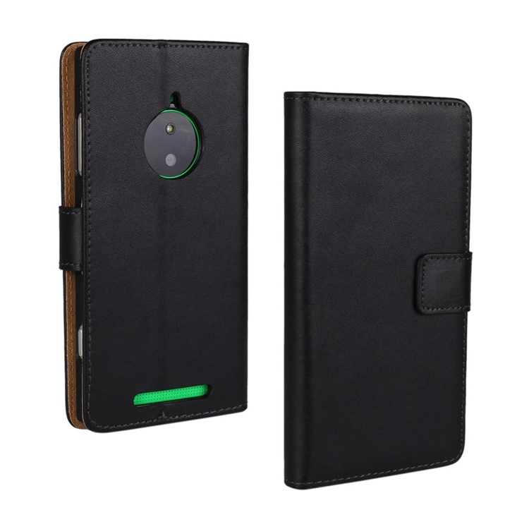 Genuine Split Leather Wallet Stand Case for Nokia Lumia 830 - Black-1