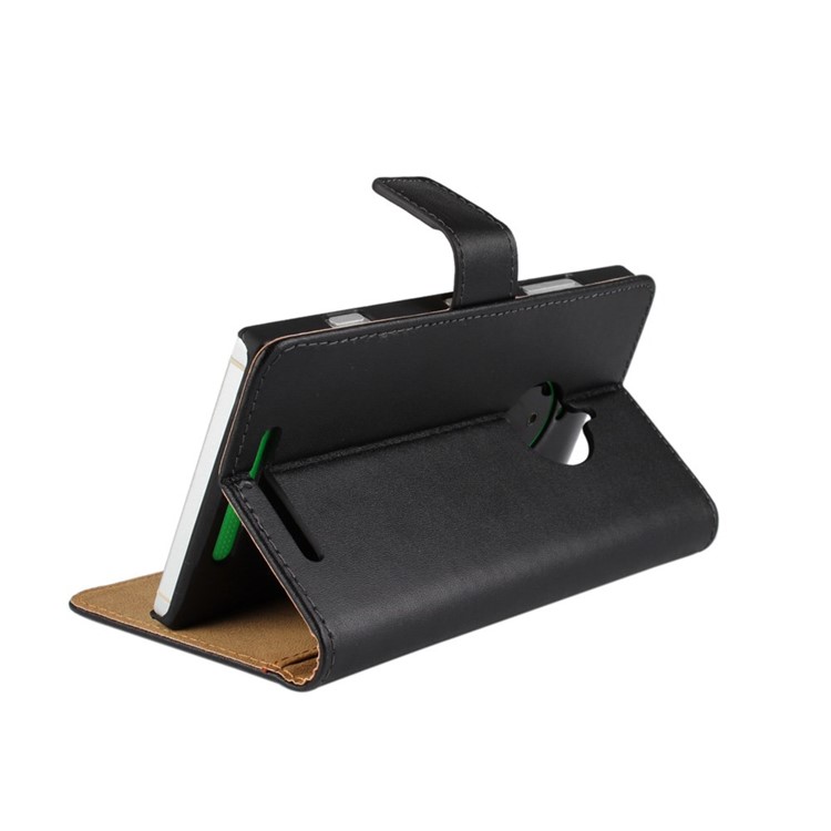 Genuine Split Leather Wallet Stand Case for Nokia Lumia 830 - Black-2