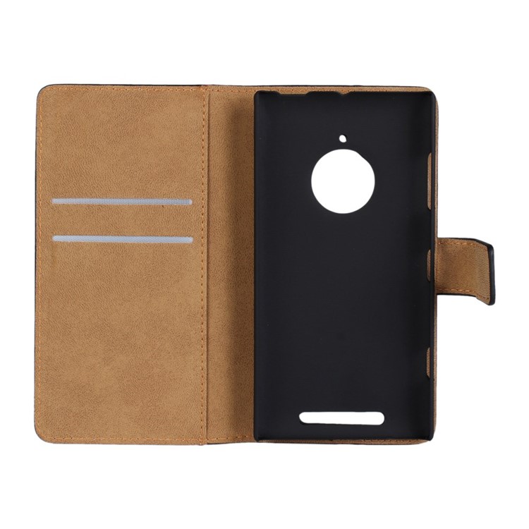 Genuine Split Leather Wallet Stand Case for Nokia Lumia 830 - Black-5