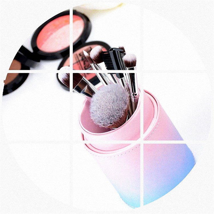 Gradient Color PU Leather Brush Holder Cosmetics Organizer Travel Toiletry Case with Snap Fasteners - Pink and Blue-11