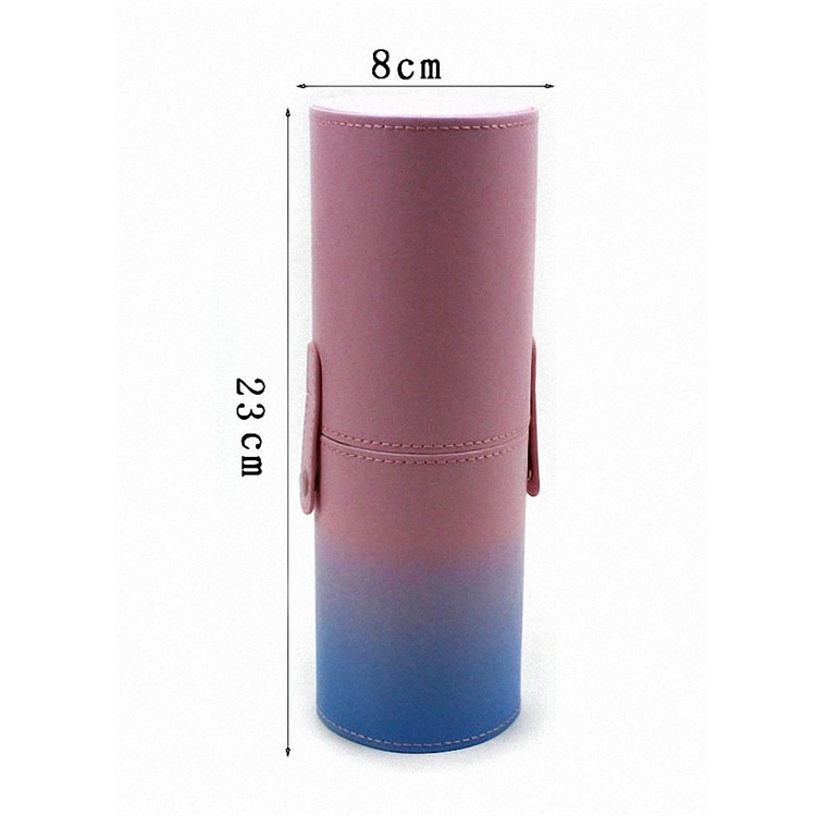 Gradient Color PU Leather Brush Holder Cosmetics Organizer Travel Toiletry Case with Snap Fasteners - Pink and Blue-2