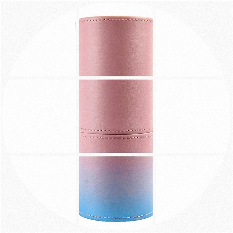 Gradient Color PU Leather Brush Holder Cosmetics Organizer Travel Toiletry Case with Snap Fasteners - Pink and Blue-7