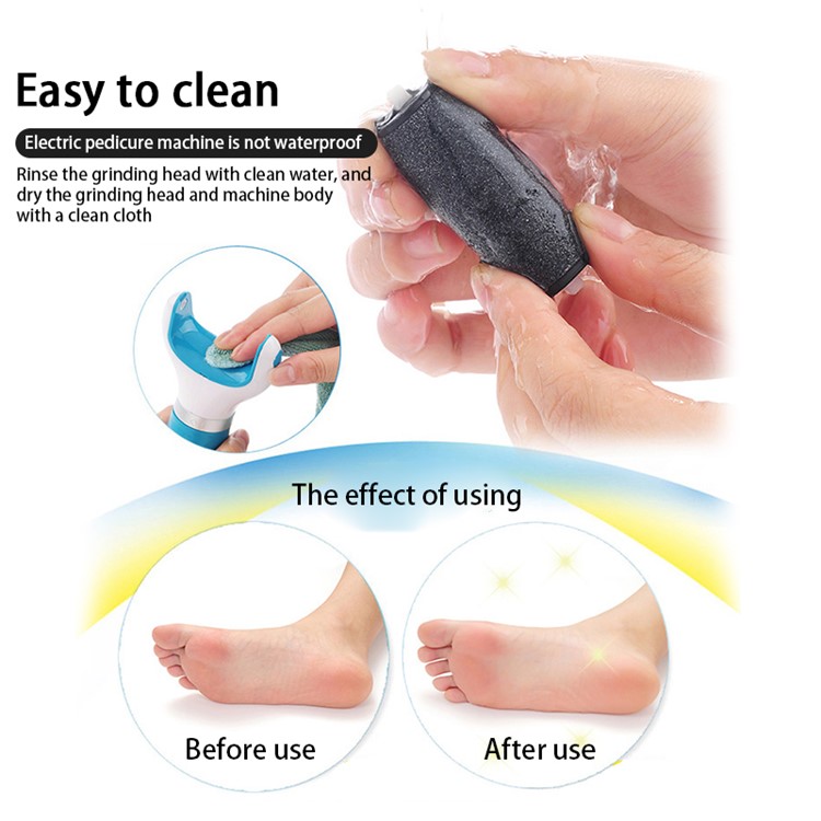Electronic Pedicure Foot File Callus Remover Foot Care Tool Shaves with 2 Rollers - Blue-4