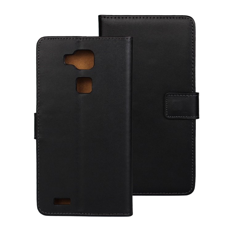 Genuine Split Leather Wallet Bracket Case for Huawei Ascend Mate7 - Black-1