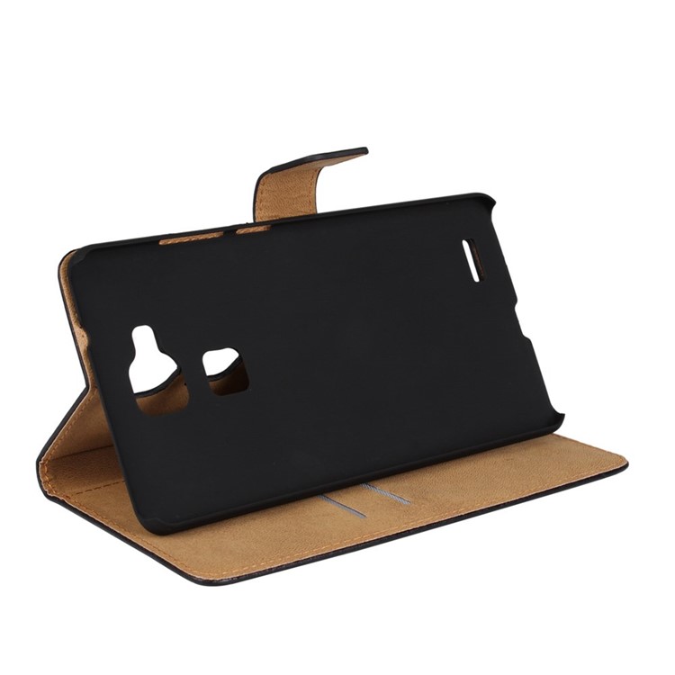 Genuine Split Leather Wallet Bracket Case for Huawei Ascend Mate7 - Black-3