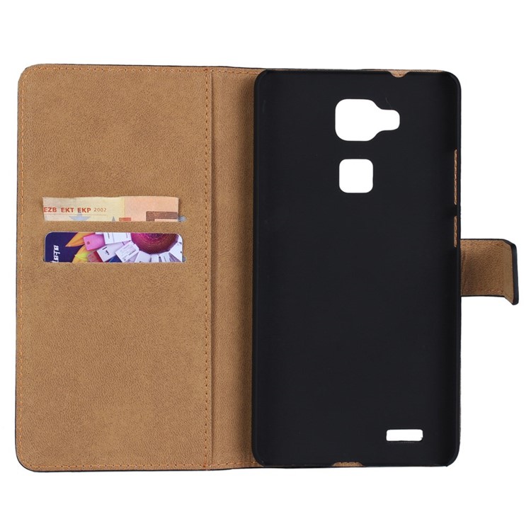Genuine Split Leather Wallet Bracket Case for Huawei Ascend Mate7 - Black-4