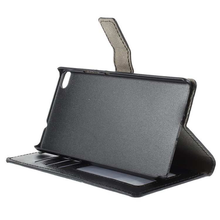 Crazy Horse Leather Wallet Cover for Huawei Ascend P8 with Stand - Black-3
