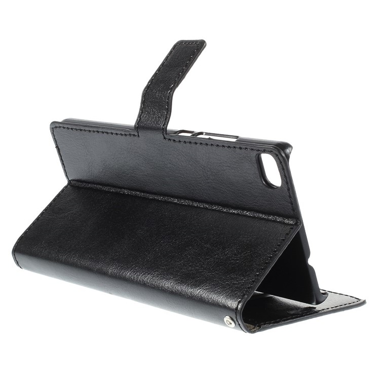 Crazy Horse Leather Wallet Cover for Huawei Ascend P8 with Stand - Black-4
