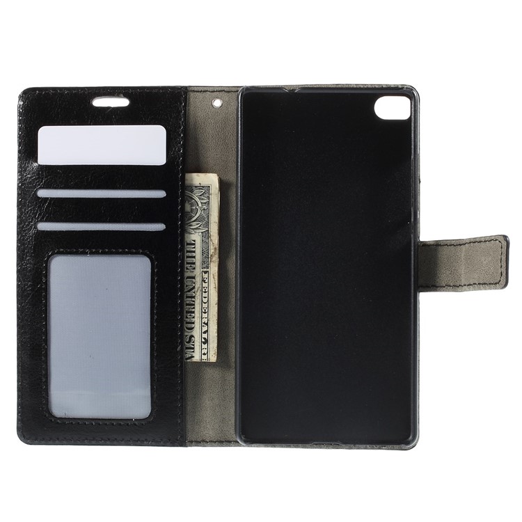 Crazy Horse Leather Wallet Cover for Huawei Ascend P8 with Stand - Black-5