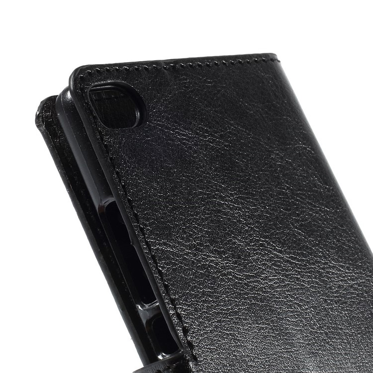 Crazy Horse Leather Wallet Cover for Huawei Ascend P8 with Stand - Black-8