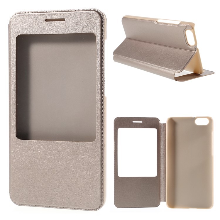 View Window Leather Stand Shell for Huawei Honor Play 4X - Champagne-9
