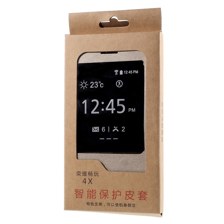 View Window Leather Stand Shell for Huawei Honor Play 4X - Champagne-8