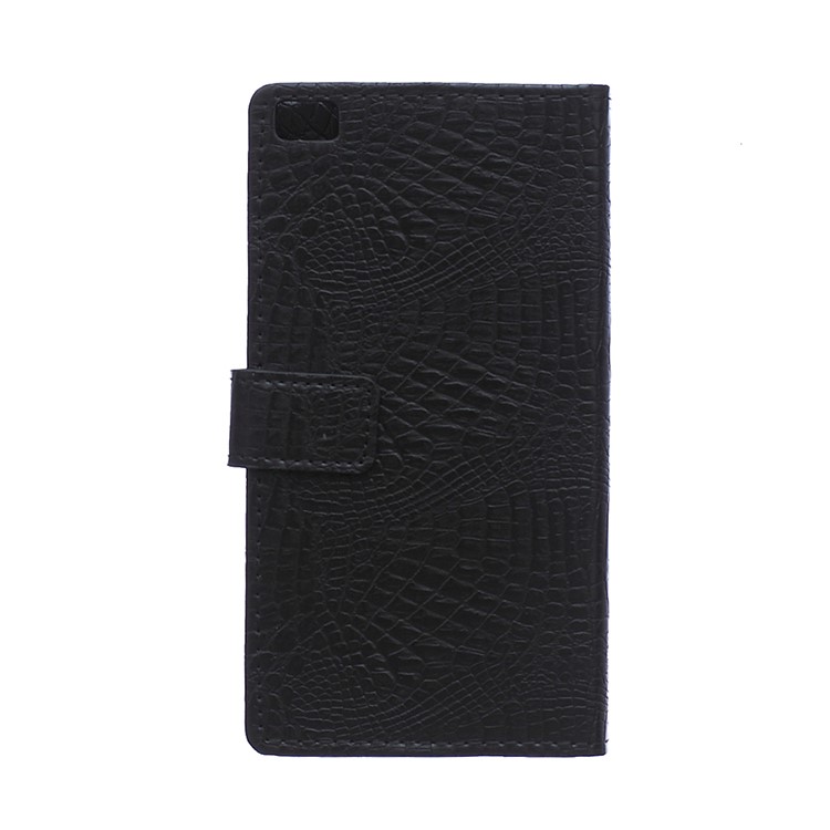 Crocodile Texture Leather Wallet Case for Huawei Ascend P8 Lite with Stand - Black-2