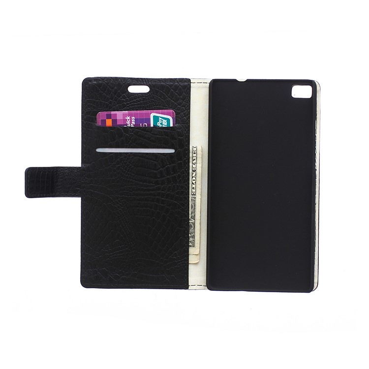 Crocodile Texture Leather Wallet Case for Huawei Ascend P8 Lite with Stand - Black-3