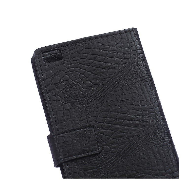 Crocodile Texture Leather Wallet Case for Huawei Ascend P8 Lite with Stand - Black-4