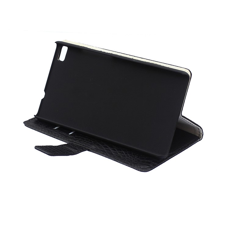 Crocodile Texture Leather Wallet Case for Huawei Ascend P8 Lite with Stand - Black-7