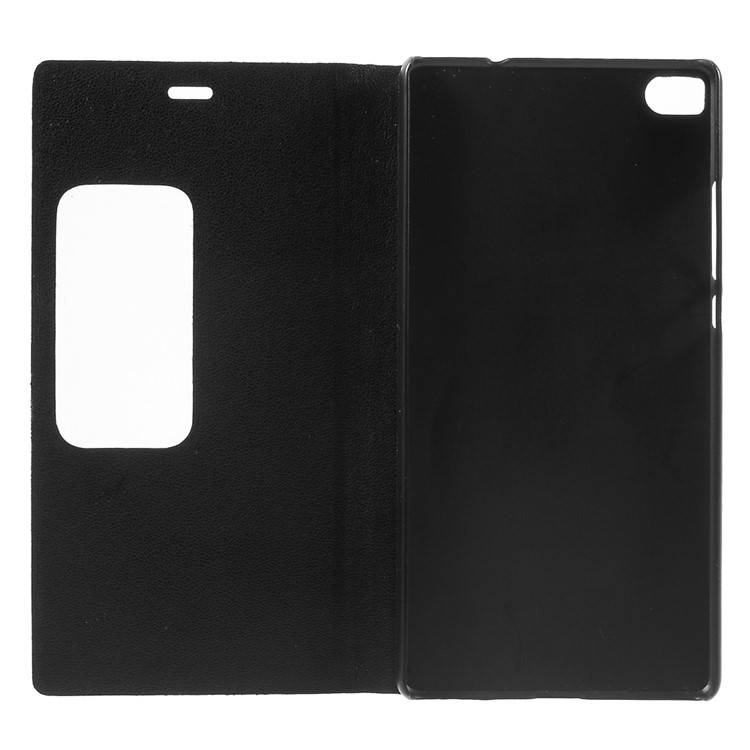 Window View Smart Leather Phone Case for Huawei Ascend P8 - Black-4