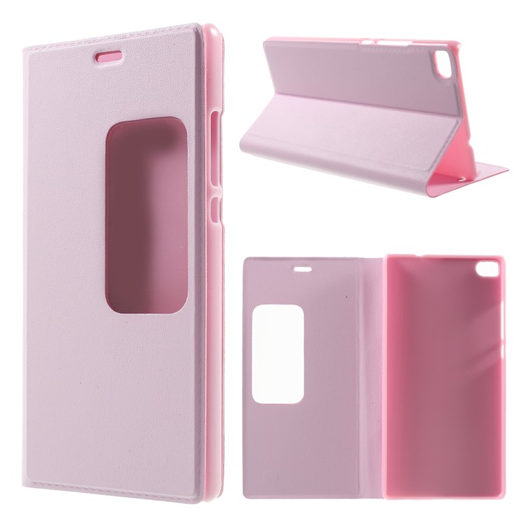 Window View Smart Leather Protective Case for Huawei Ascend P8 - Pink-1