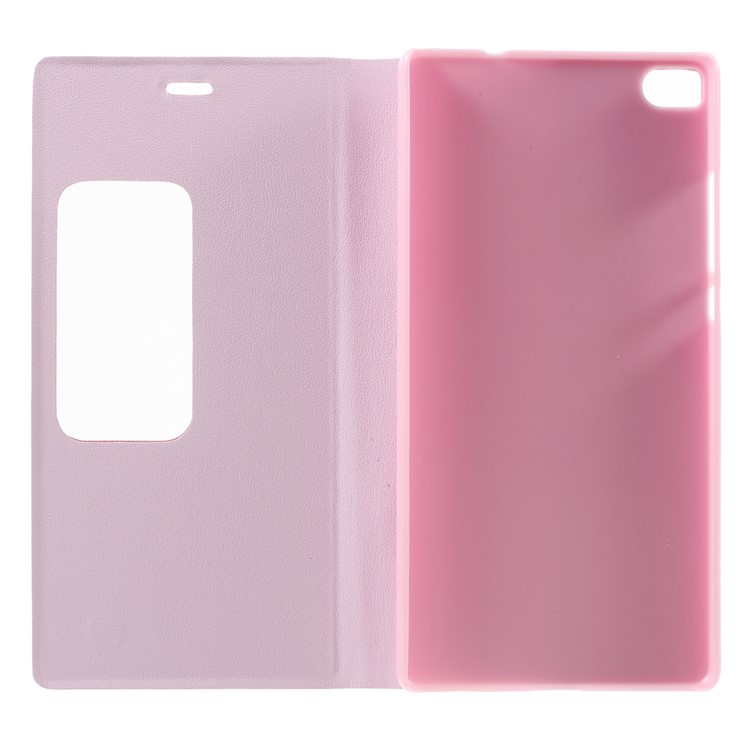 Window View Smart Leather Protective Case for Huawei Ascend P8 - Pink-4