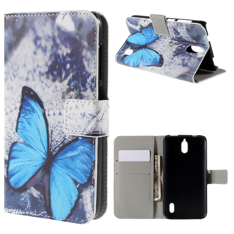 Blue Butterfly Flip Wallet Leather Phone Case for Huawei Y625-1