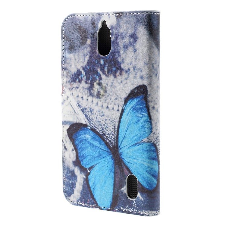Blue Butterfly Flip Wallet Leather Phone Case for Huawei Y625-2