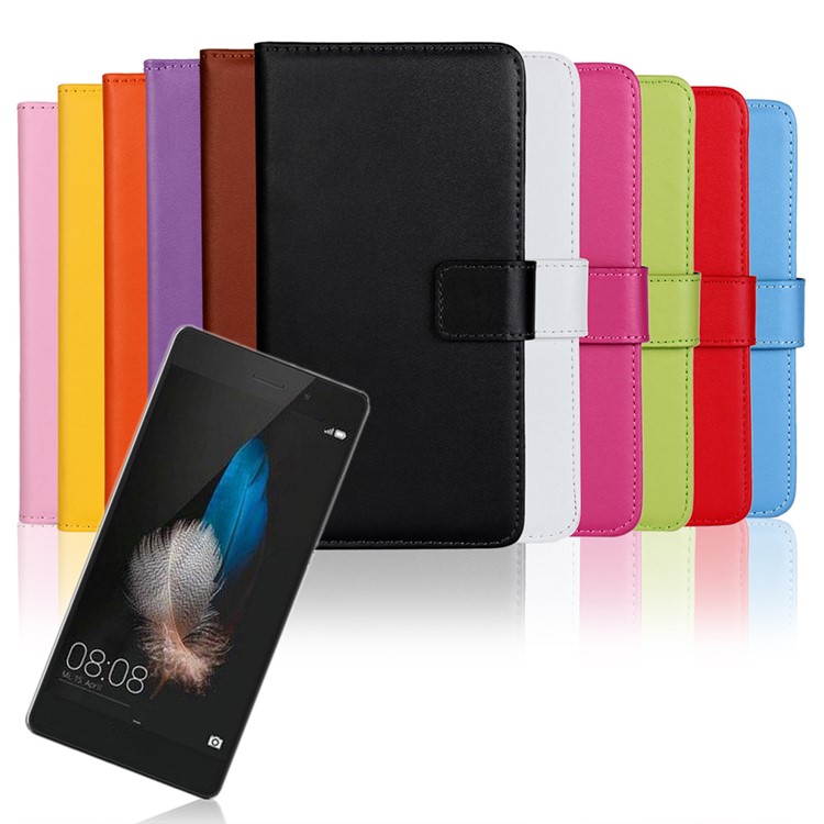 Genuine Split Leather Wallet Cover for Huawei Ascend P8 Lite - Rose-3