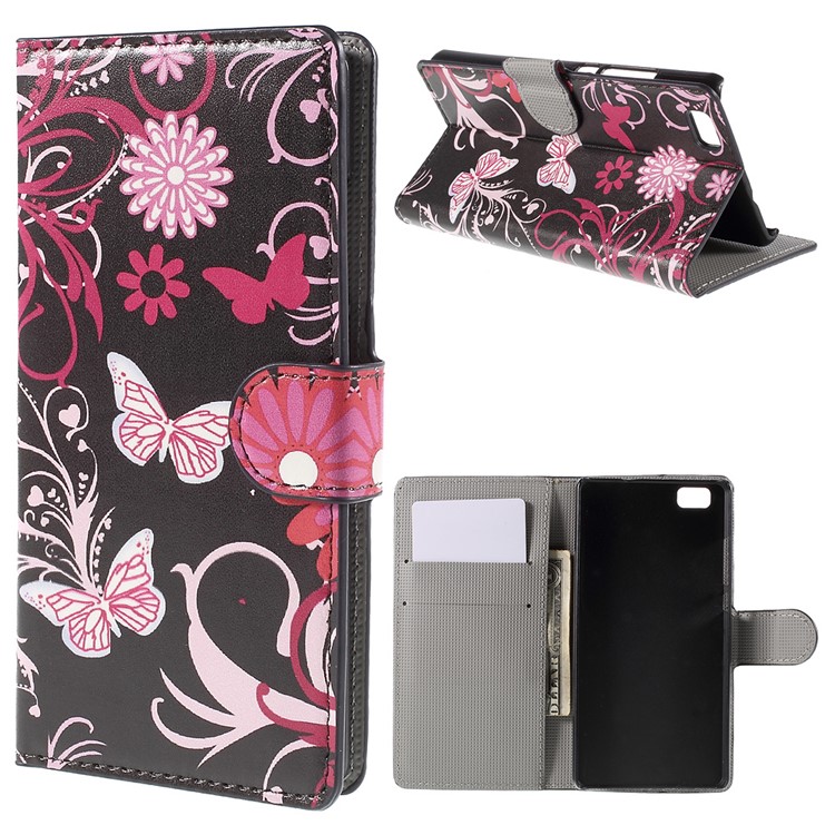 Butterflies and Flowers Wallet Leather Shell for Huawei Ascend P8 Lite-1