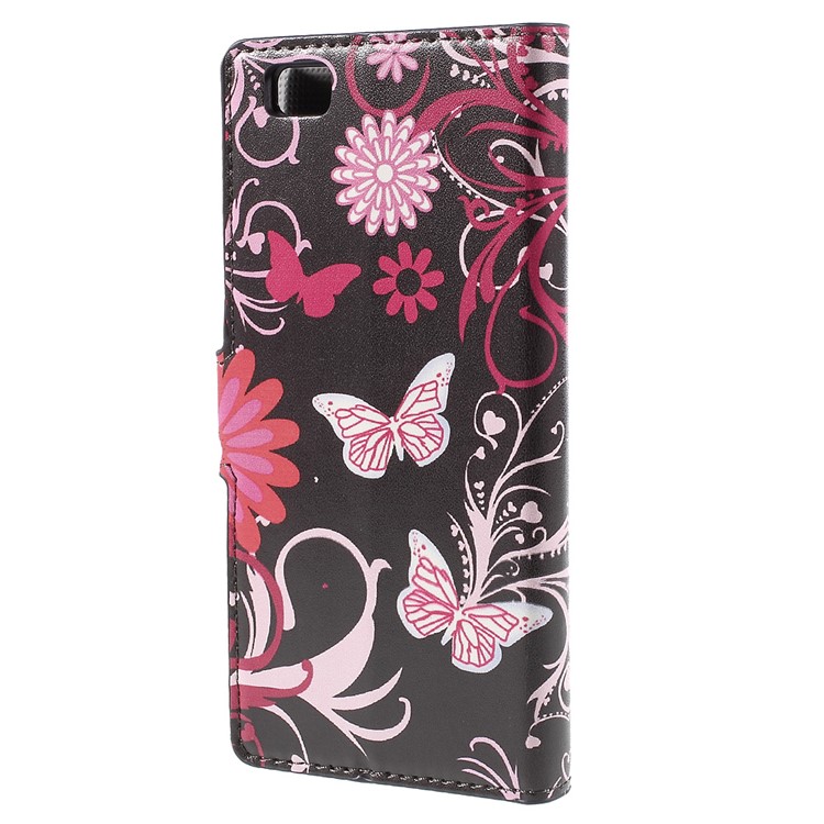Butterflies and Flowers Wallet Leather Shell for Huawei Ascend P8 Lite-2