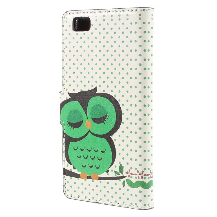 Green Napping Owl Wallet PU Leather Shell for Huawei Ascend P8 Lite-2