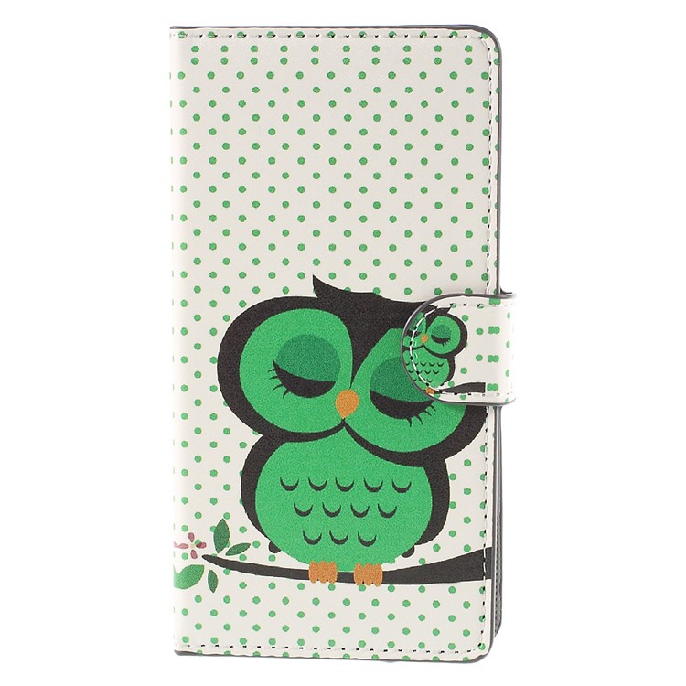 Green Napping Owl Wallet PU Leather Shell for Huawei Ascend P8 Lite-3