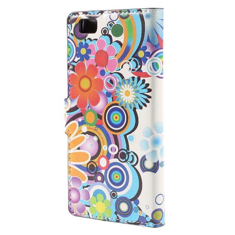 Colorized Flowers Magnetic Wallet Leatherette Shell for Huawei Ascend P8 Lite-2