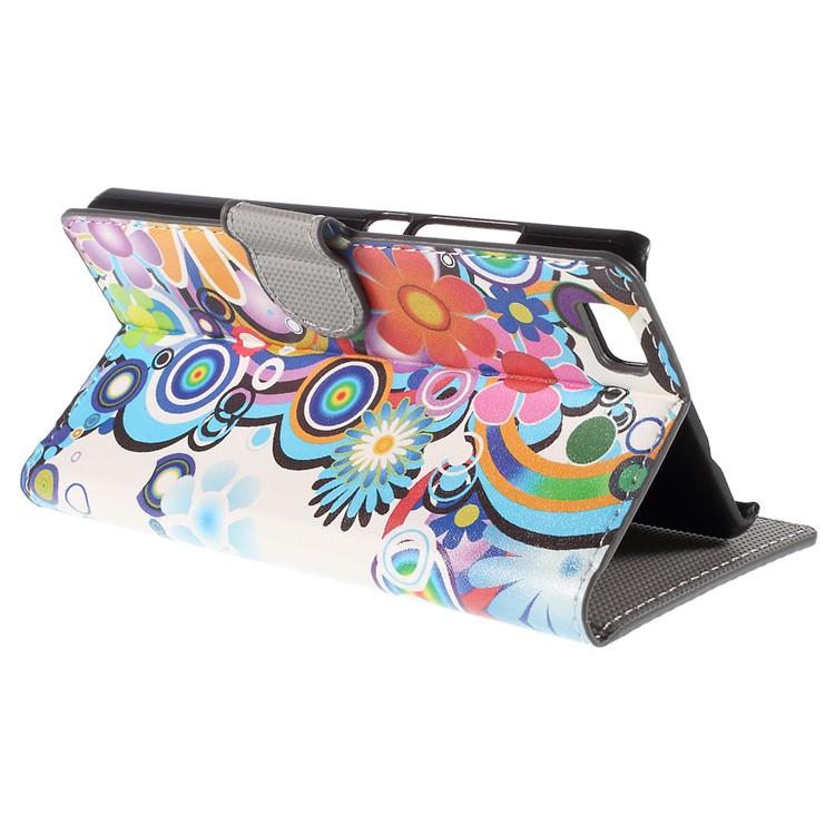 Colorized Flowers Magnetic Wallet Leatherette Shell for Huawei Ascend P8 Lite-5
