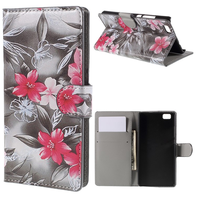 Red Flower Magnetic Wallet Leatherette Case for Huawei Ascend P8 Lite-1