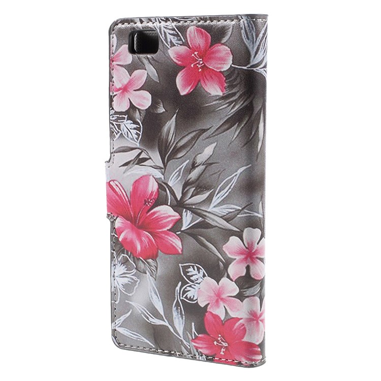 Red Flower Magnetic Wallet Leatherette Case for Huawei Ascend P8 Lite-2