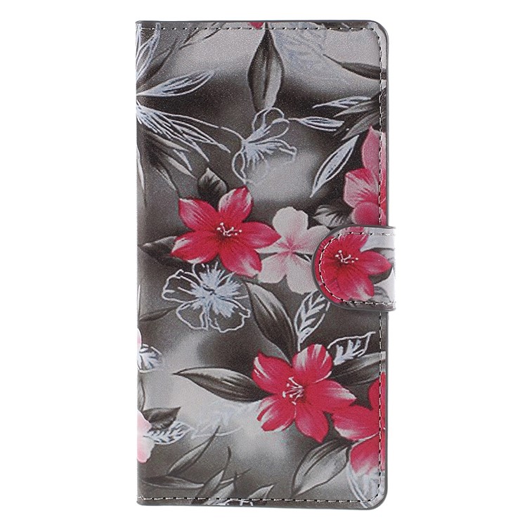 Red Flower Magnetic Wallet Leatherette Case for Huawei Ascend P8 Lite-3