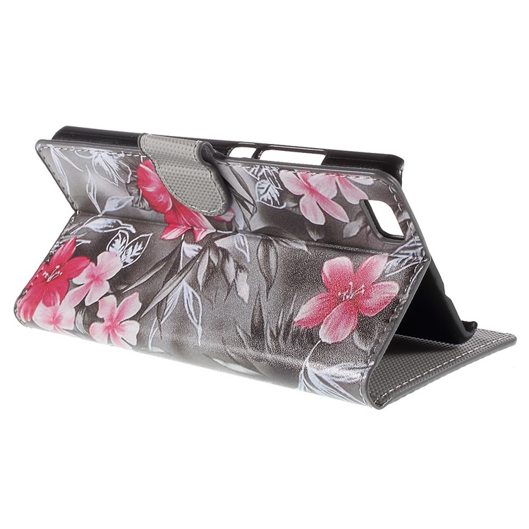 Red Flower Magnetic Wallet Leatherette Case for Huawei Ascend P8 Lite-5