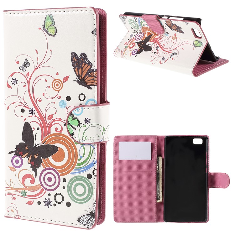 Butterflies and Circles Card Holder Leatherette Cover for Huawei Ascend P8 Lite-1
