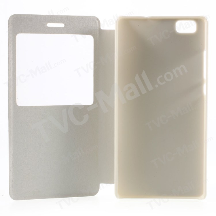 View Window Leather Cover for Huawei Ascend P8 Lite - White-4