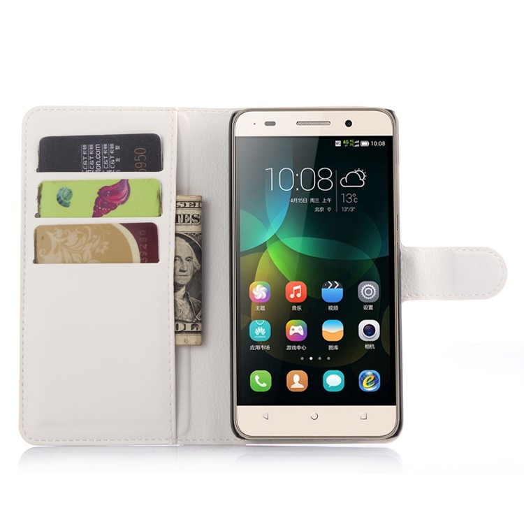 Litchi Grain Wallet Leather Stand Case for Huawei Honor 4C - White-3