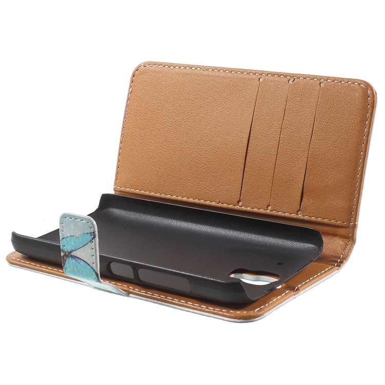 Blue Butterfly Leather Wallet Case Cover for Huawei Y360-4