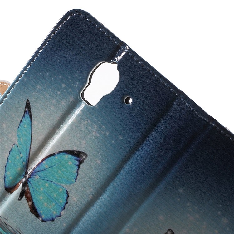 Blue Butterfly Leather Wallet Case Cover for Huawei Y360-7