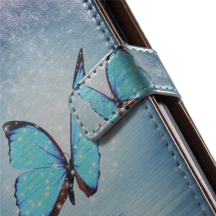 Blue Butterfly Leather Wallet Case Cover for Huawei Y360-8