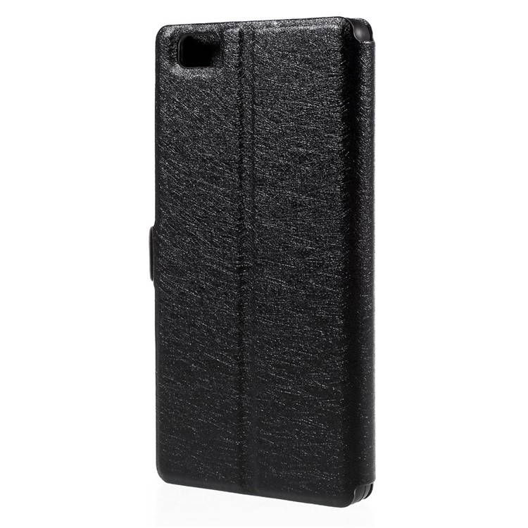 Double Windows Silk Texture Leather Case for Huawei Ascend P8 Lite - Black-2