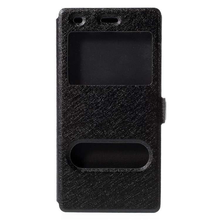 Double Windows Silk Texture Leather Case for Huawei Ascend P8 Lite - Black-3