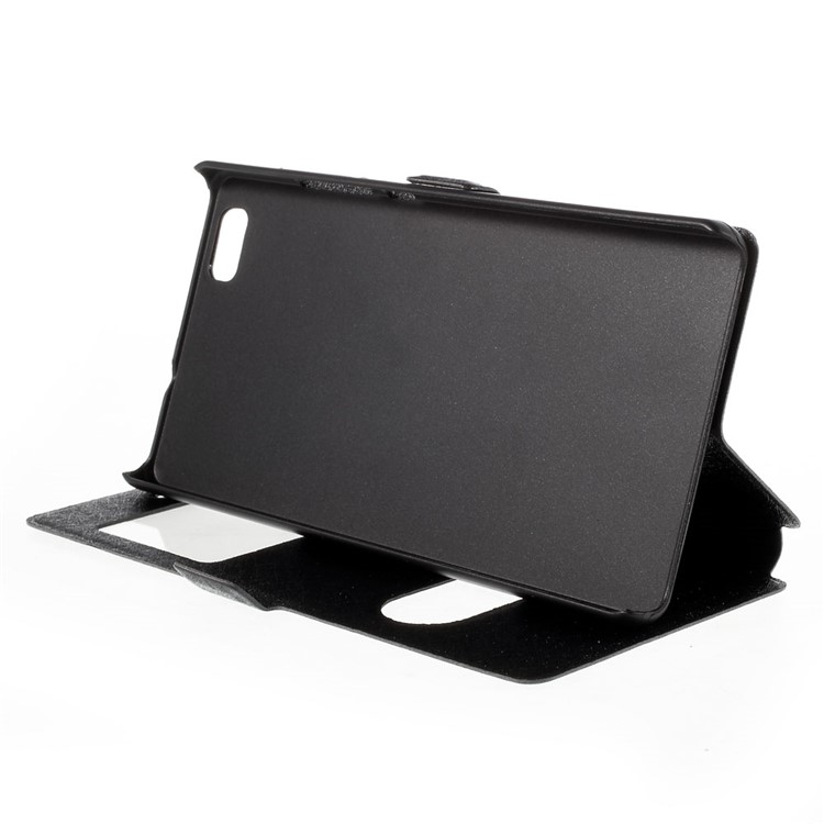 Double Windows Silk Texture Leather Case for Huawei Ascend P8 Lite - Black-4