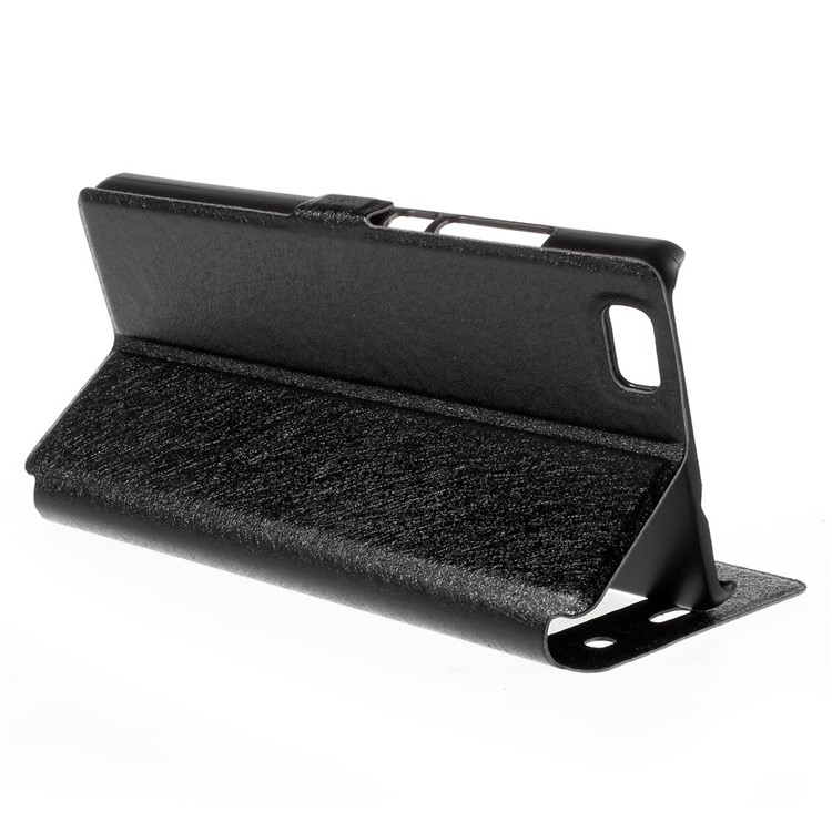 Double Windows Silk Texture Leather Case for Huawei Ascend P8 Lite - Black-5