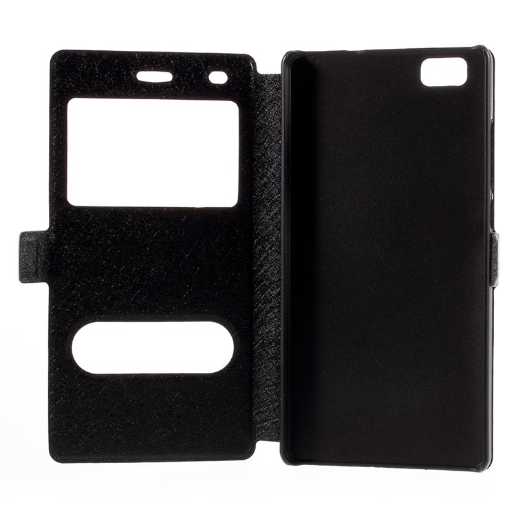 Double Windows Silk Texture Leather Case for Huawei Ascend P8 Lite - Black-6